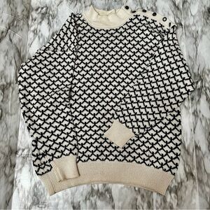 Cream Knit Sweater with Button Accents Vintage 90’s Hand Loomed High Neck Cozy